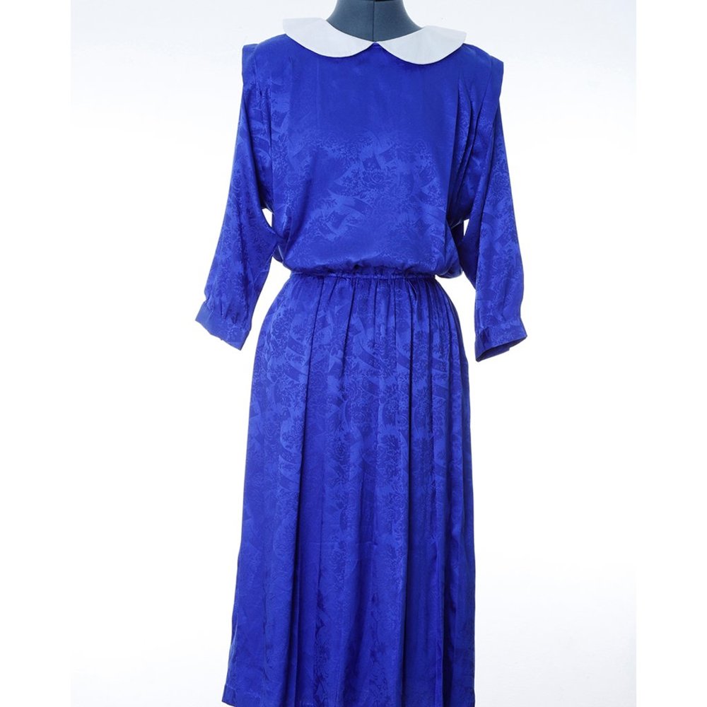 Original vintage inspired satin printed blue dress